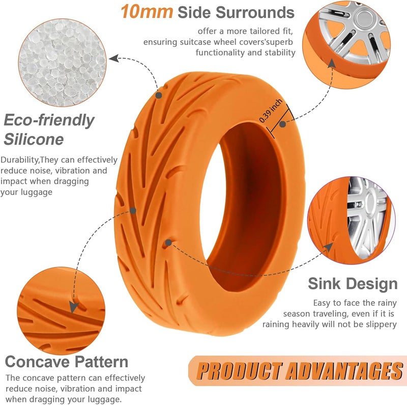 KOVNGE Upgrade Luggage Wheel Covers, 8pcs Suitcases Wheel Protector,Wear-Resistant, Anti-Noise, Silicone Protectors For 2-2.4"Luggage Spinner,Accessories for Travel (Orange) - Image 4